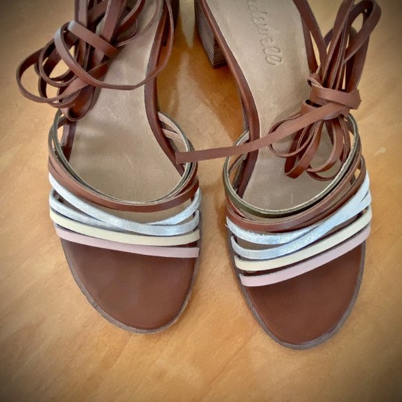 Madewell Strappy Ankle Wrap Leather Heeled Sandals 6.5M - Picture 5 of 9